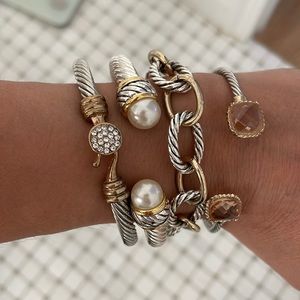 Set of 4 Cable Wire Bracelets- Faux Gold and Silver